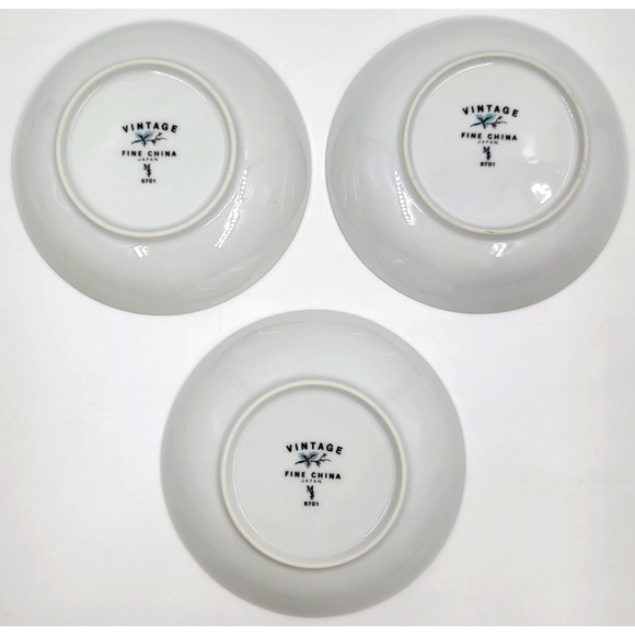 3 Vintage Fine China Japan #6701 Grapevine Blue Green Leaf Fruit Dessert Bowls - Picture 4 of 6